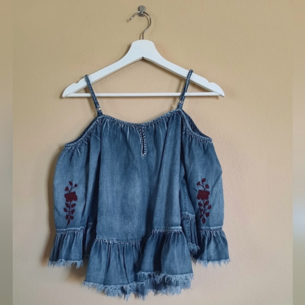 Takara Peasant Bohemian Off Shoulder Embroidered Blouse - Picture 7 of 7